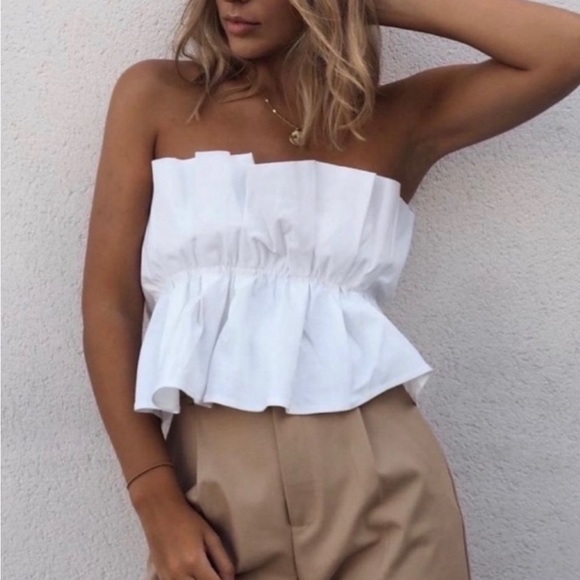 Zara Poplin Strapless Ruffled Top - Picture 4 of 15